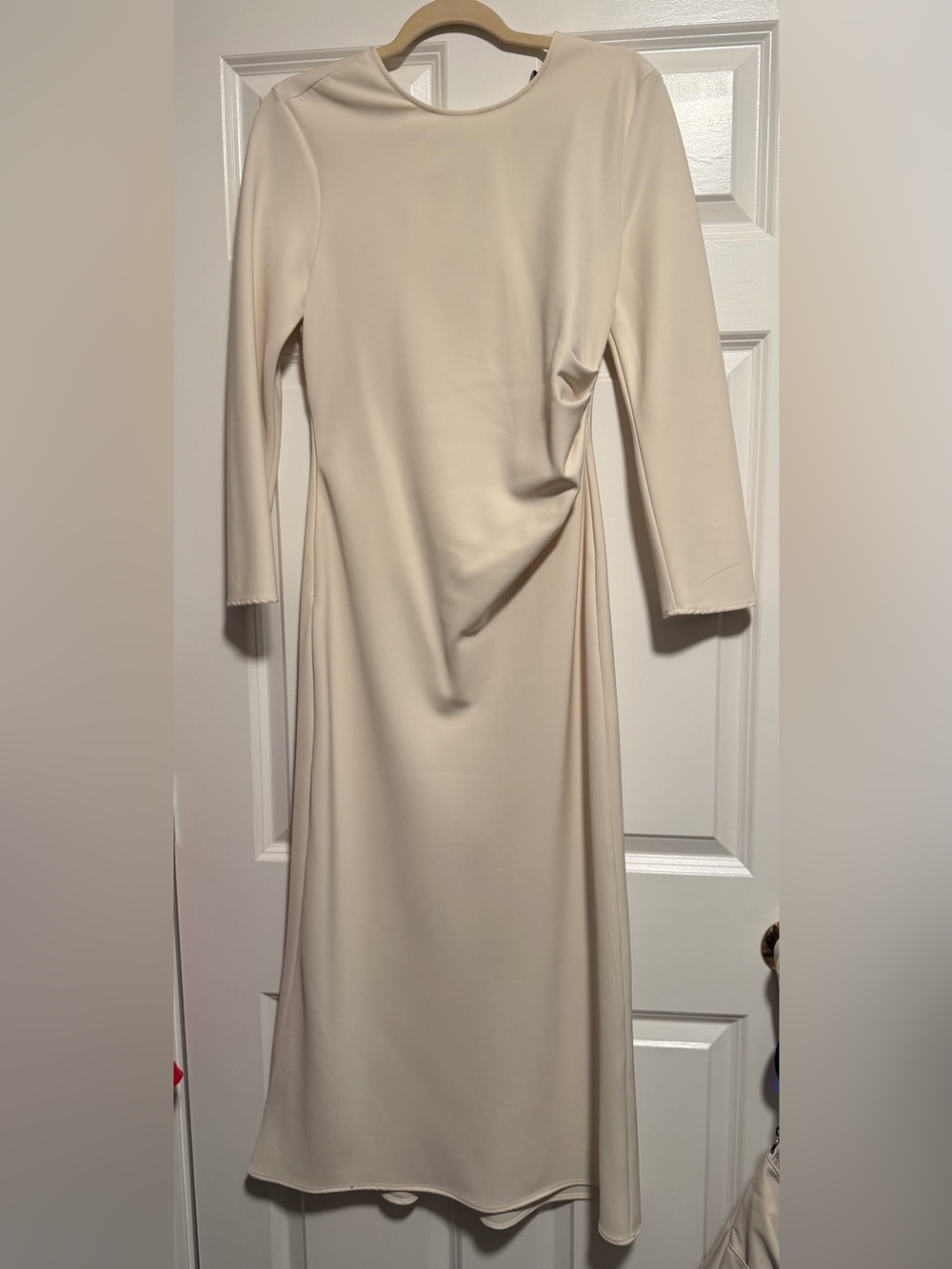 Zara Cream Long Sleeve Draped Midi Dress